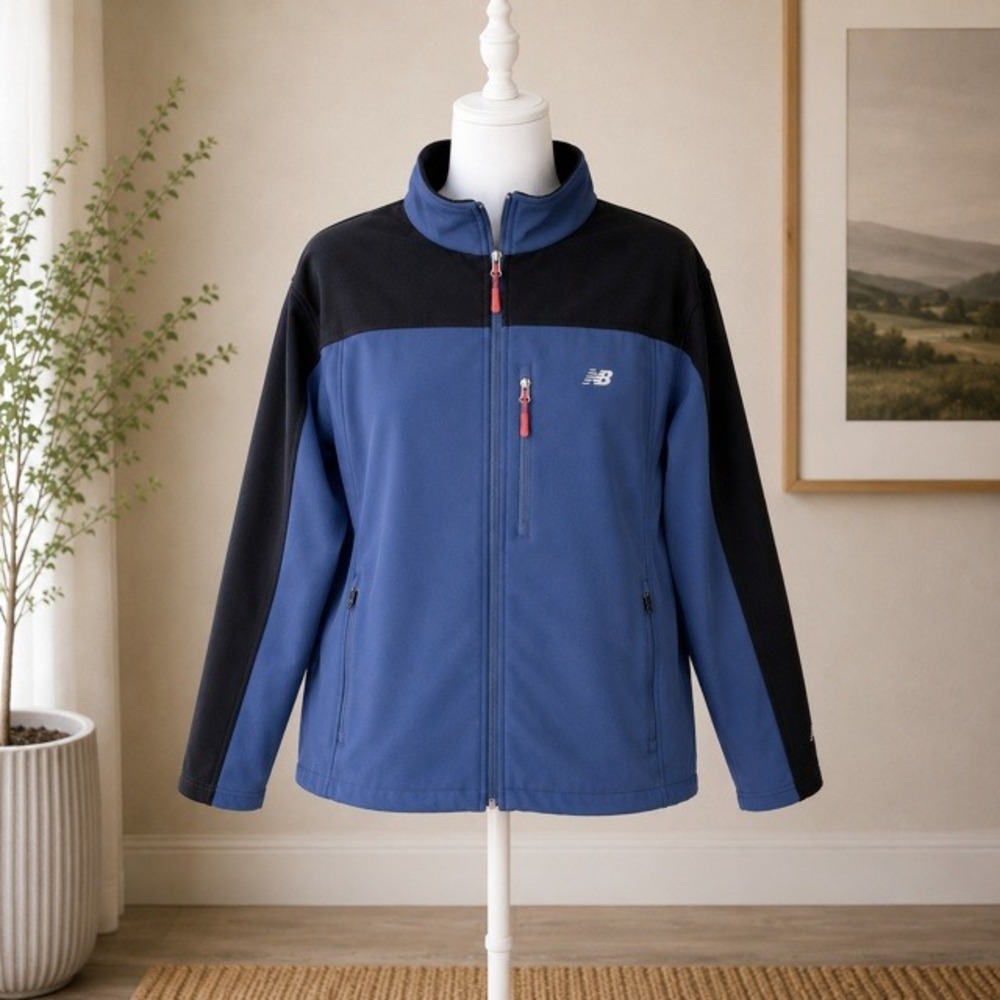 New Balance Mens L Navy Black Softshell‎ Full Zip Jacket Fleece Lined